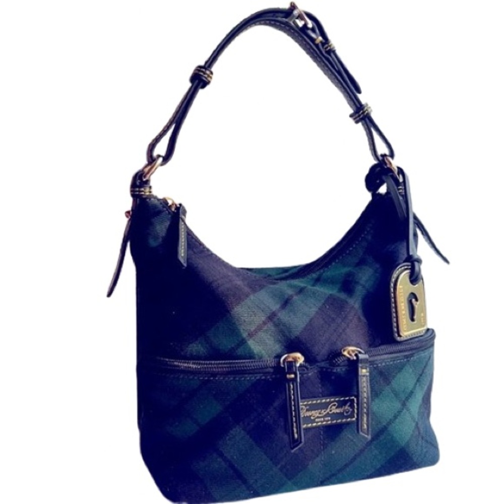DOONEY & BOURKE CLASSIC PLAID BLUE GREEN LEATHER TARTAN SATCHEL HOBO BAG